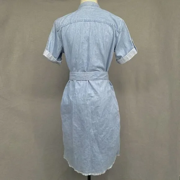 Lauren Ralph Lauren Denim Shirt Dress 4 Belted Short Sleeve Button Front Pockets - Picture 2 of 13